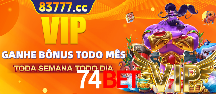 Banner promocional do 74bet oferecendo 100% de recompensas adicionais contínuas para quem fizer o login diário (Daily sign-in), com um mascote de coelho.