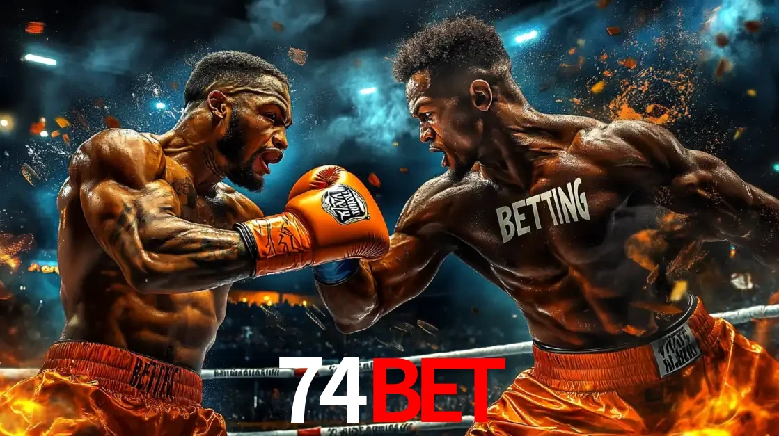 Dois boxeadores em uma luta intensa e explosiva, representando a adrenalina e as oportunidades de apostas em esportes de combate disponíveis na plataforma 74bet.