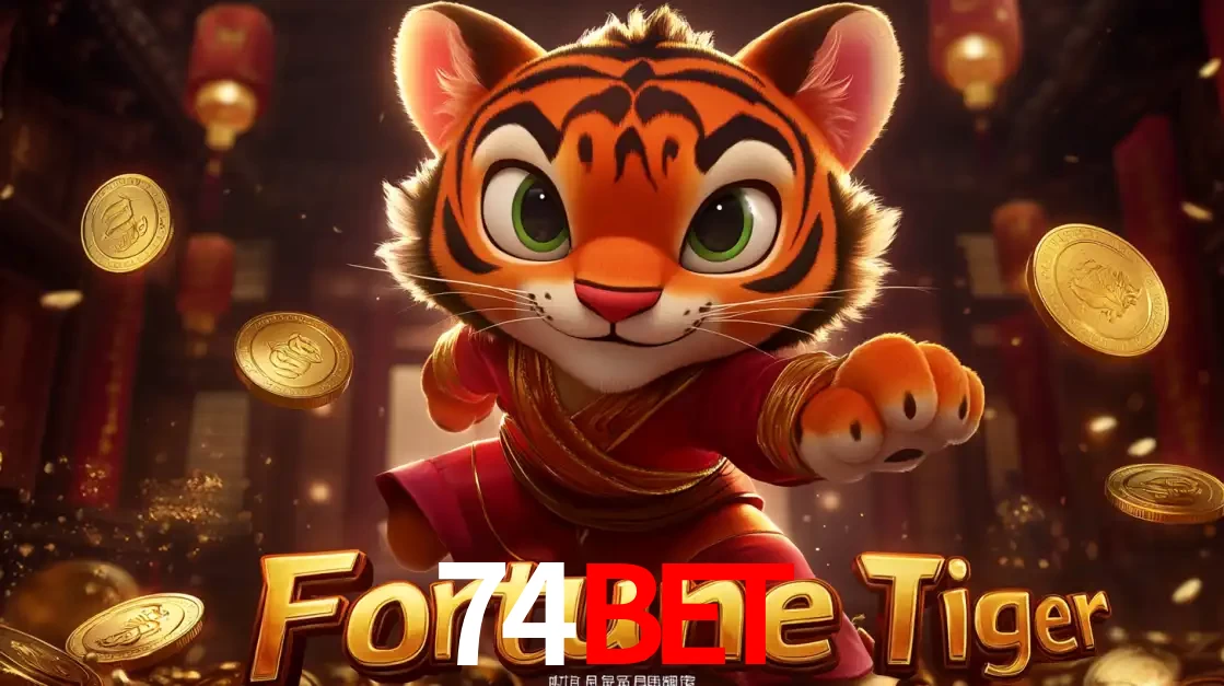O carismático mascote do jogo de slot Fortune Tiger, um tigre fofo em pose de artes marciais, pronto para trazer sorte e multiplicadores de ganhos no cassino online 74bet.