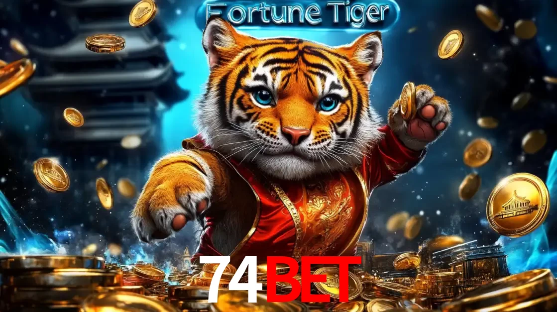 Imagem promocional do jogo de slot Fortune Tiger, com um tigre majestoso em traje tradicional cercado por uma fortuna em moedas de ouro, disponível agora no cassino 74bet.