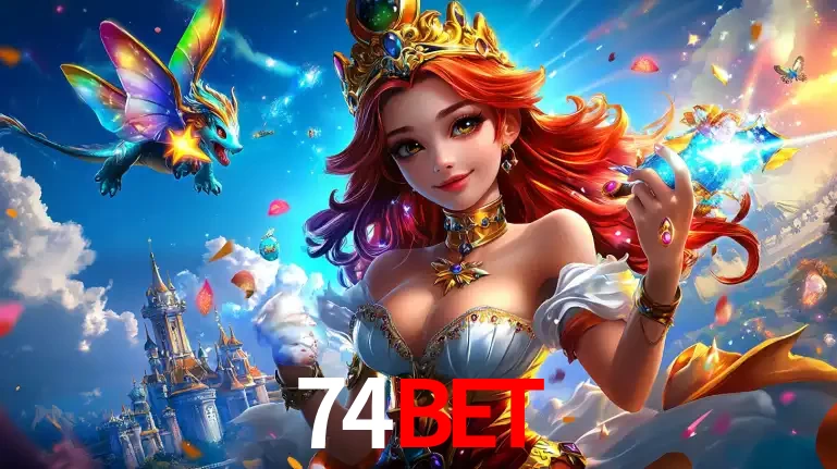 A princesa de um reino de fantasia mágico, com seu pequeno dragão, apresentando um mundo de prêmios encantados nos jogos de caça-níqueis do cassino 74bet.